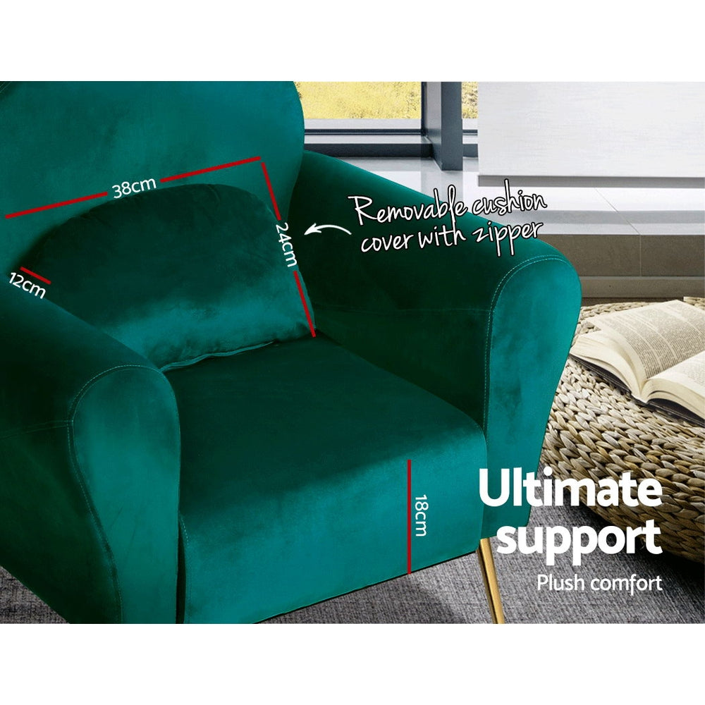 Artiss Armchair Green Velvet Caroline-Armchairs-PEROZ Accessories
