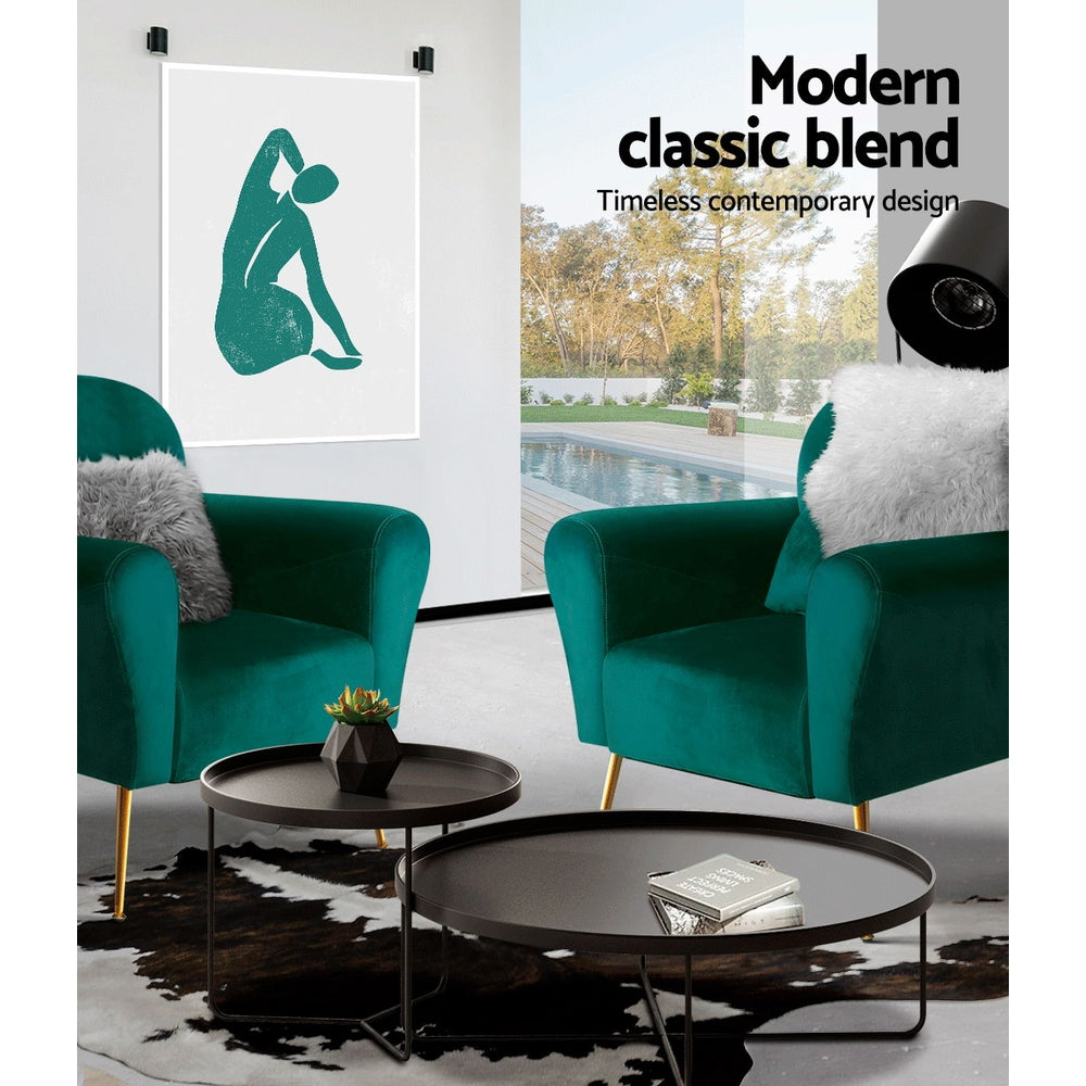 Artiss Armchair Green Velvet Caroline-Armchairs-PEROZ Accessories