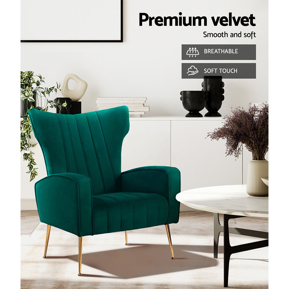 Artiss Armchair Green Velvet Kate-Furniture > Living Room-PEROZ Accessories