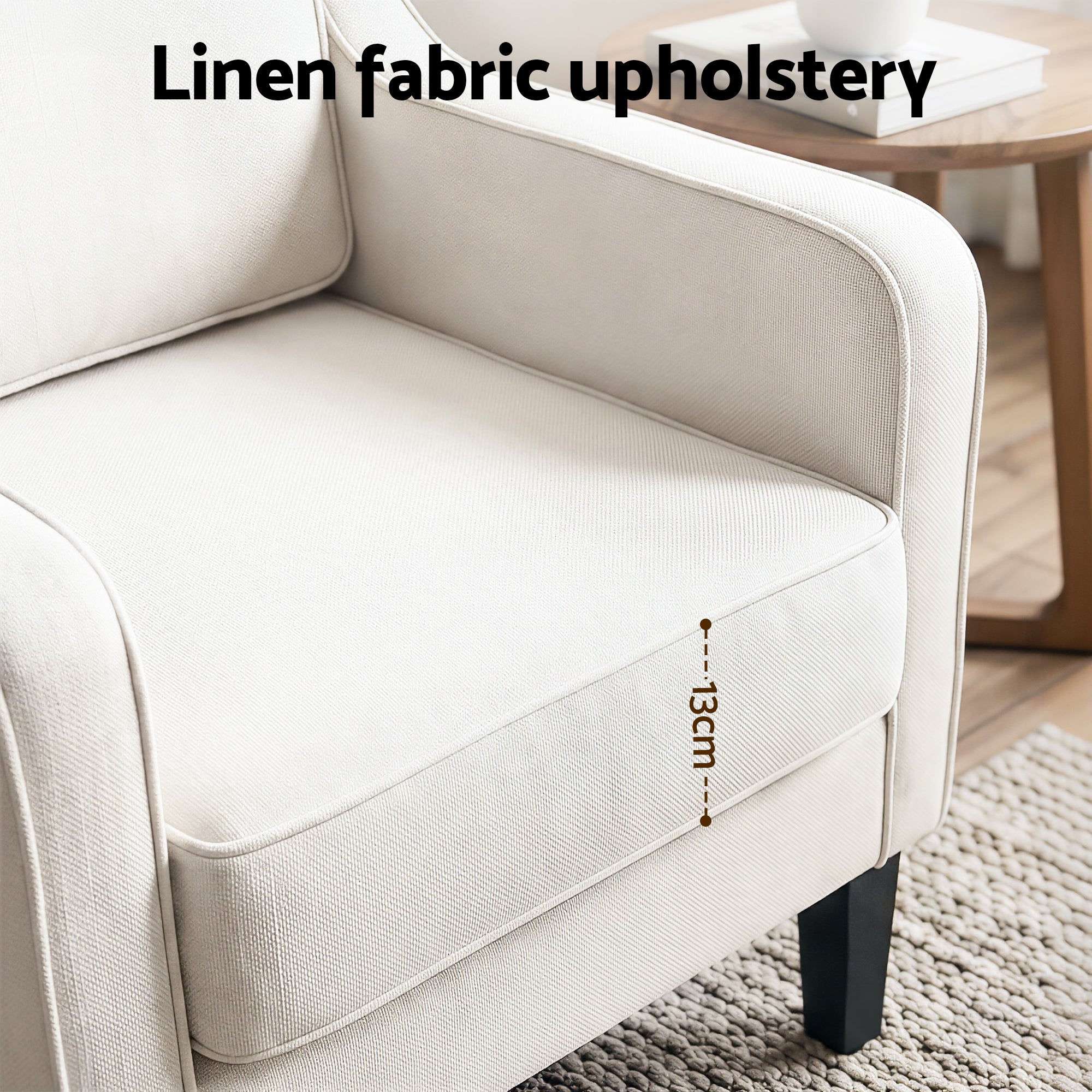 Artiss Armchair Lounge Accent Chair Linen Fabric Beige-Furniture > Bar Stools & Chairs > Arm Chairs & Recliners-PEROZ Accessories