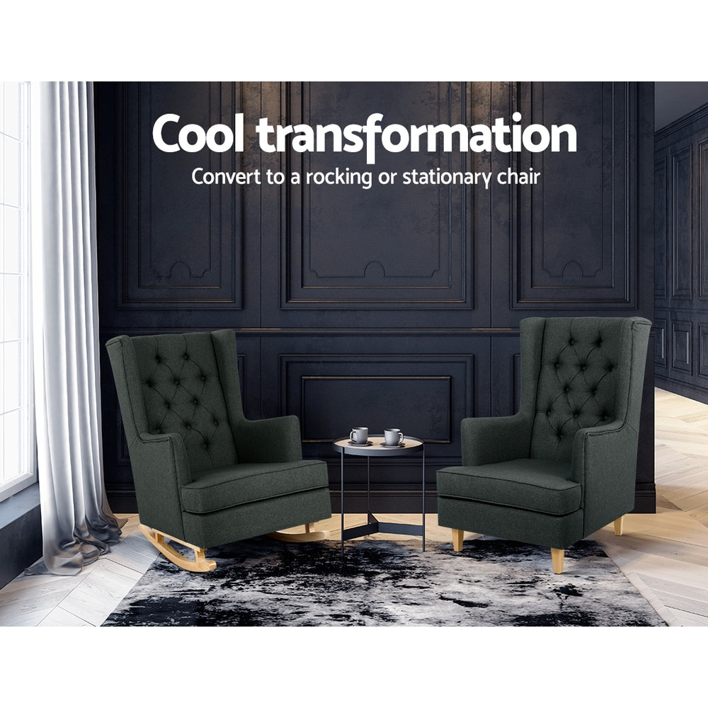 Artiss Rocking Chair Armchair Linen Fabric Charcoal Gaia-Armchairs-PEROZ Accessories