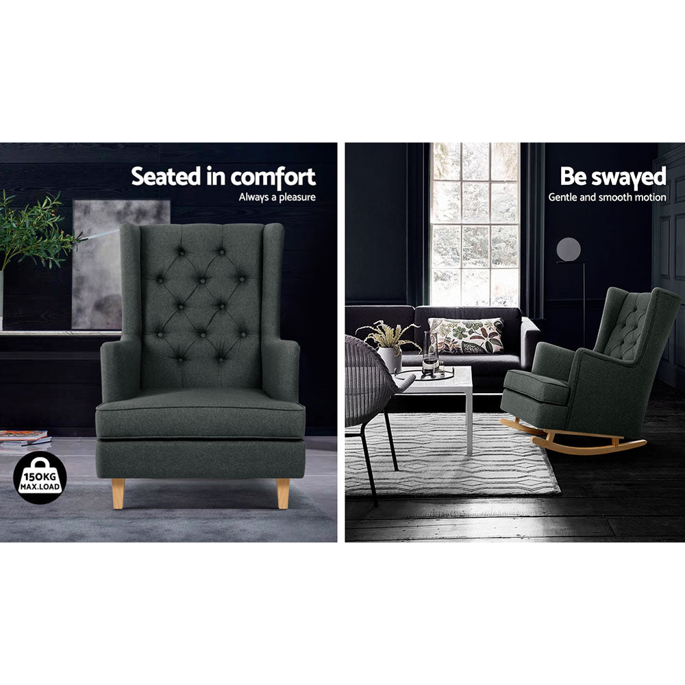 Artiss Rocking Chair Armchair Linen Fabric Charcoal Gaia-Armchairs-PEROZ Accessories