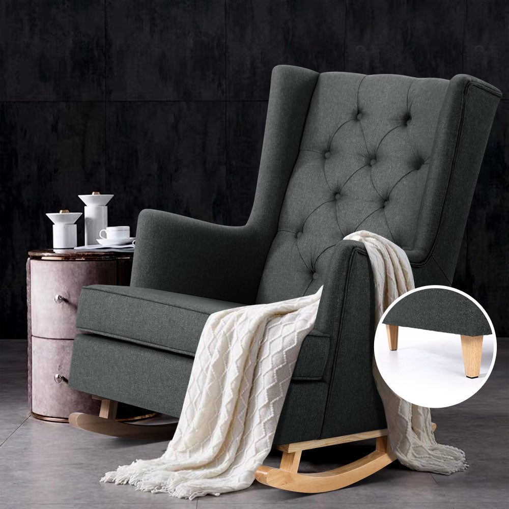 Artiss Rocking Chair Armchair Linen Fabric Charcoal Gaia-Armchairs-PEROZ Accessories