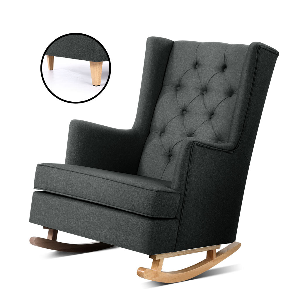 Artiss Rocking Chair Armchair Linen Fabric Charcoal Gaia-Armchairs-PEROZ Accessories