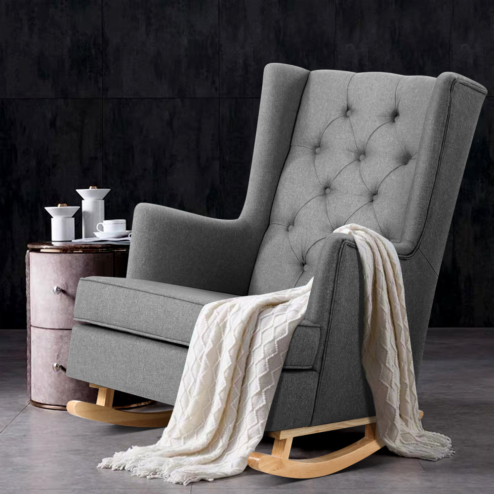 Artiss Rocking Chair Armchair Linen Fabric Grey Gaia-Armchairs-PEROZ Accessories