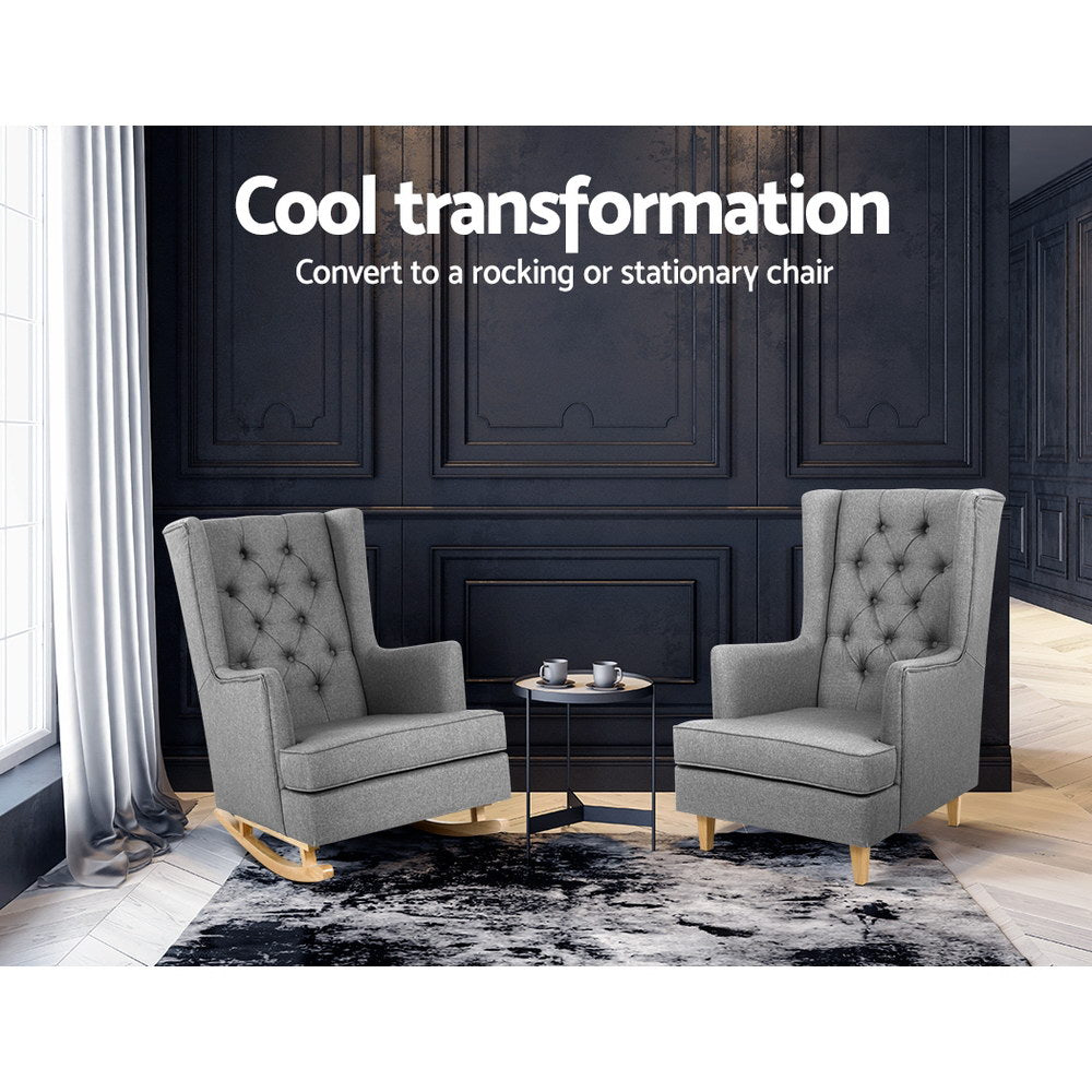 Artiss Rocking Chair Armchair Linen Fabric Grey Gaia-Armchairs-PEROZ Accessories