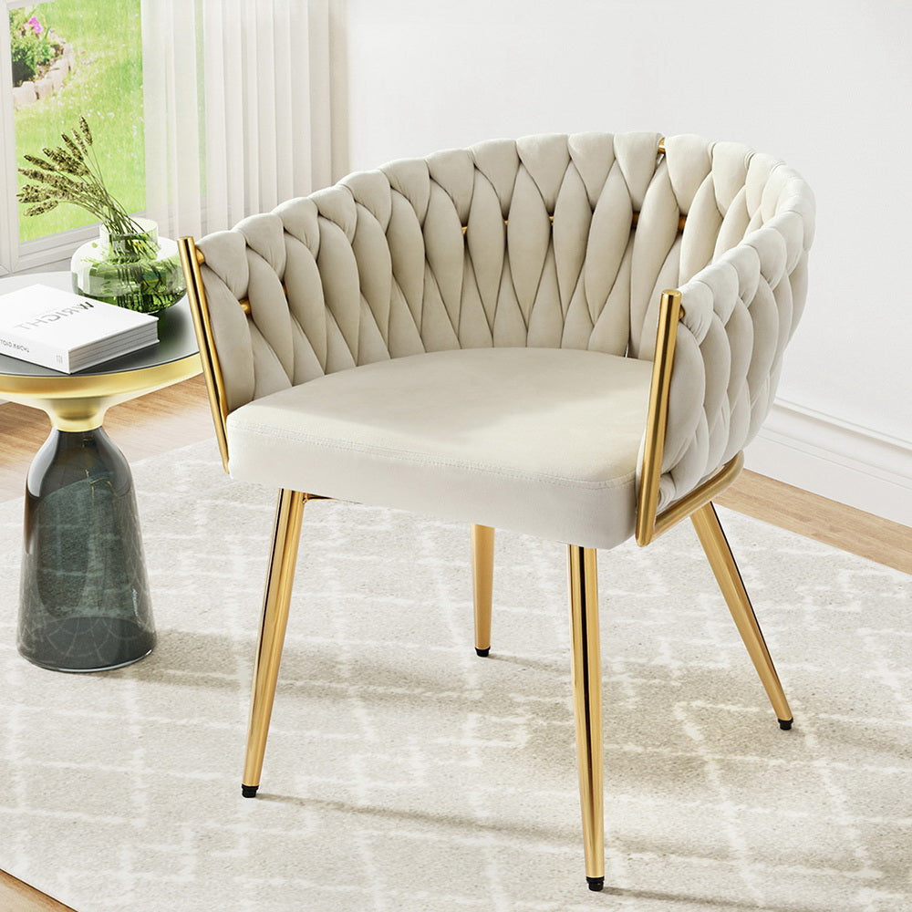 1 Artiss Dining Chair Velvet Armchair Beige-Furniture > Dining > Kitchen & Dining Chairs-PEROZ Accessories