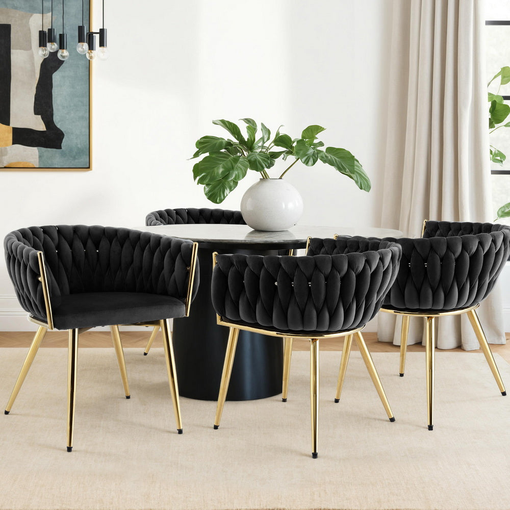 1 Set of 4 Artiss Dining Chairs Velvet Armchair Black-Furniture > Dining > Kitchen & Dining Chairs-PEROZ Accessories