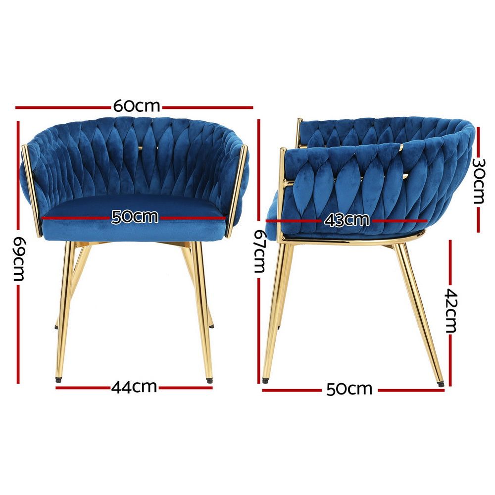 1 Set of 2 Artiss Dining Chairs Velvet Weaving Armchair Blue-Furniture > Dining > Kitchen & Dining Chairs-PEROZ Accessories