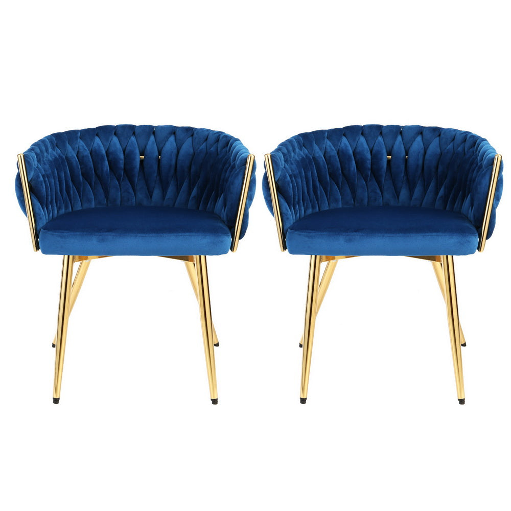 1 Set of 2 Artiss Dining Chairs Velvet Weaving Armchair Blue-Furniture > Dining > Kitchen & Dining Chairs-PEROZ Accessories
