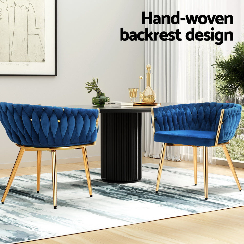 1 Set of 2 Artiss Dining Chairs Velvet Weaving Armchair Blue-Furniture > Dining > Kitchen & Dining Chairs-PEROZ Accessories