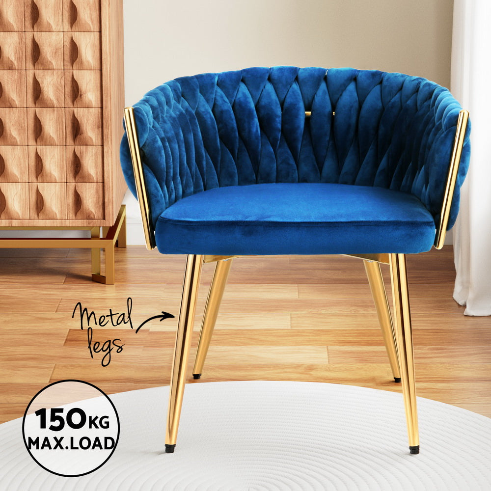1 Set of 2 Artiss Dining Chairs Velvet Weaving Armchair Blue-Furniture > Dining > Kitchen & Dining Chairs-PEROZ Accessories