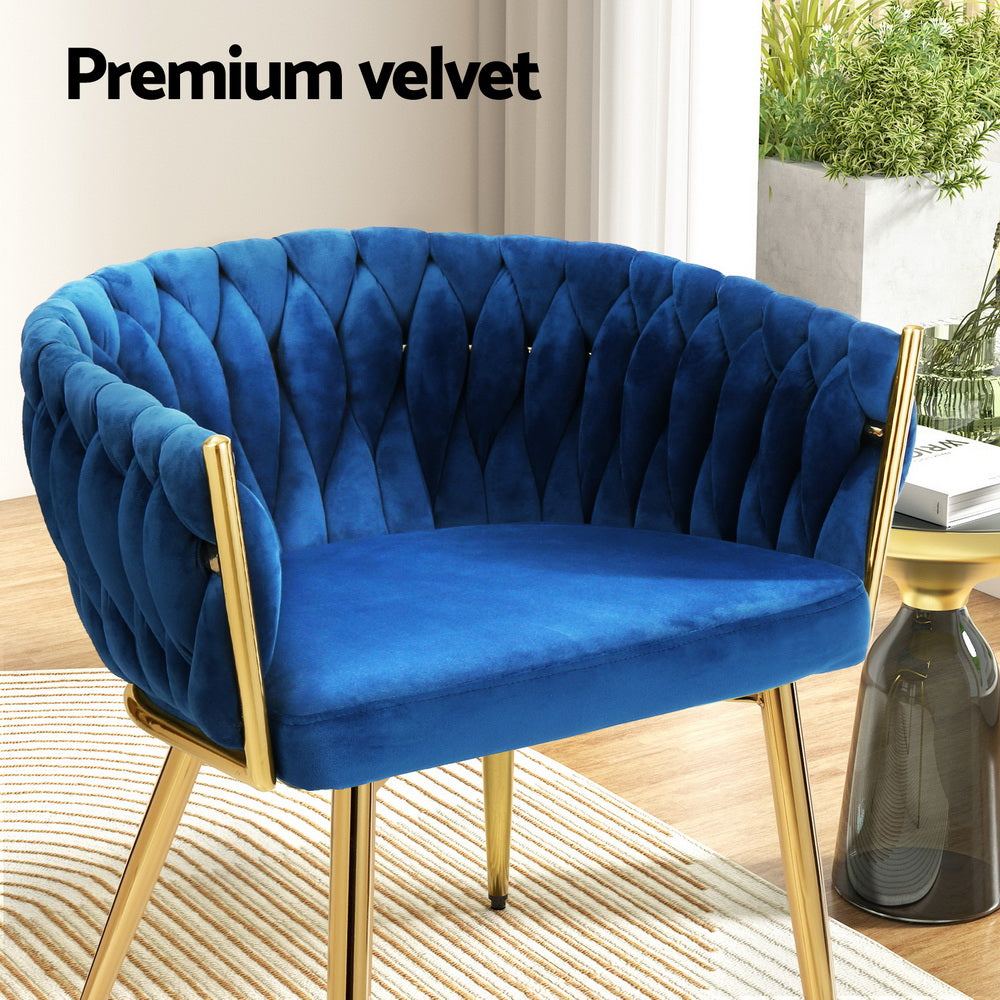 1 Set of 2 Artiss Dining Chairs Velvet Weaving Armchair Blue-Furniture > Dining > Kitchen & Dining Chairs-PEROZ Accessories