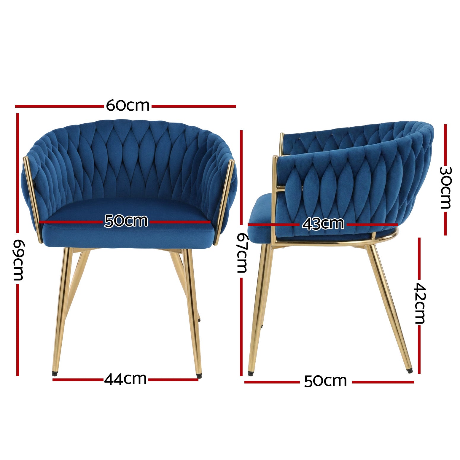 1 Set of 4 Artiss Dining Chairs Velvet Weaving Armchair Blue-Furniture > Dining > Kitchen & Dining Chairs-PEROZ Accessories