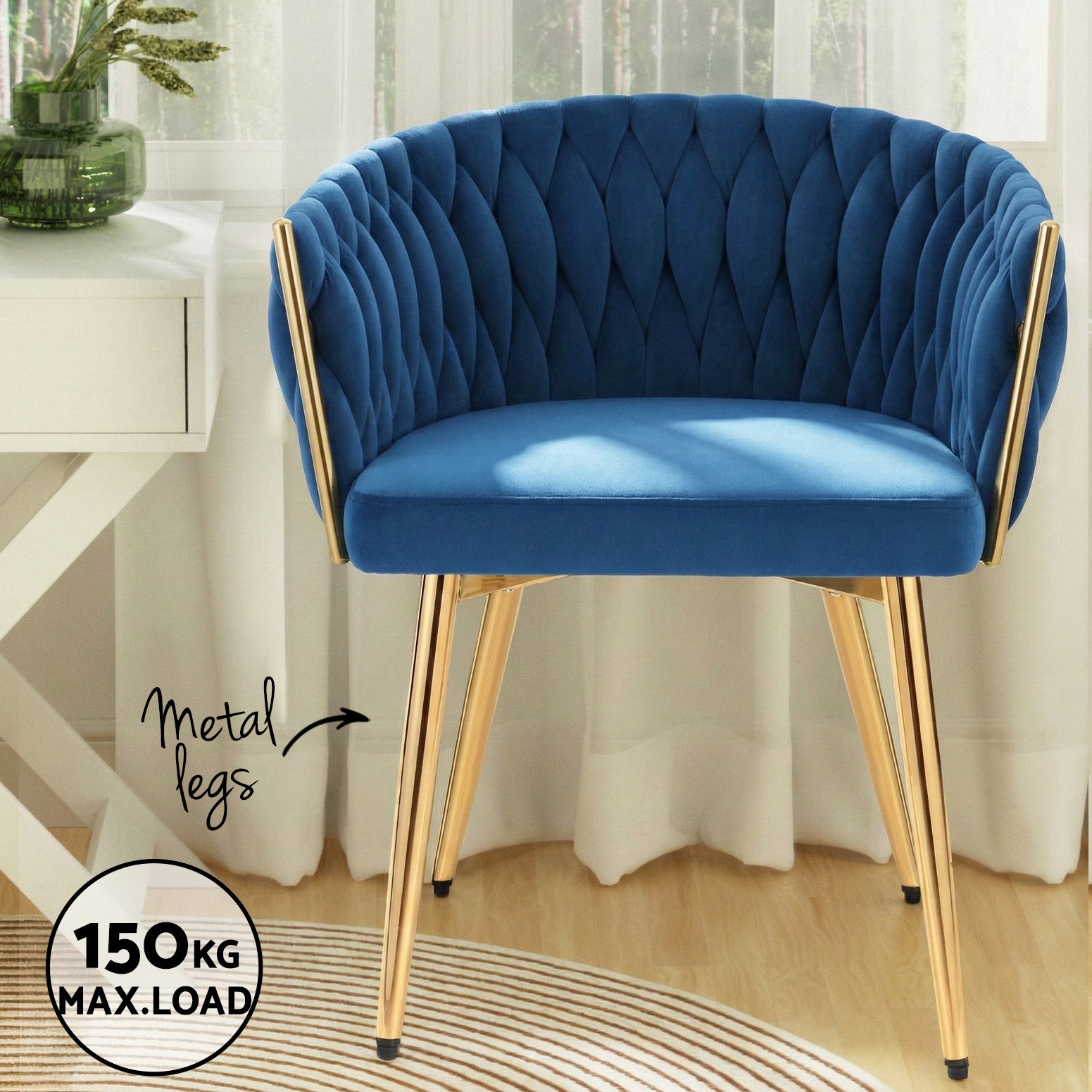 1 Set of 4 Artiss Dining Chairs Velvet Weaving Armchair Blue-Furniture > Dining > Kitchen & Dining Chairs-PEROZ Accessories