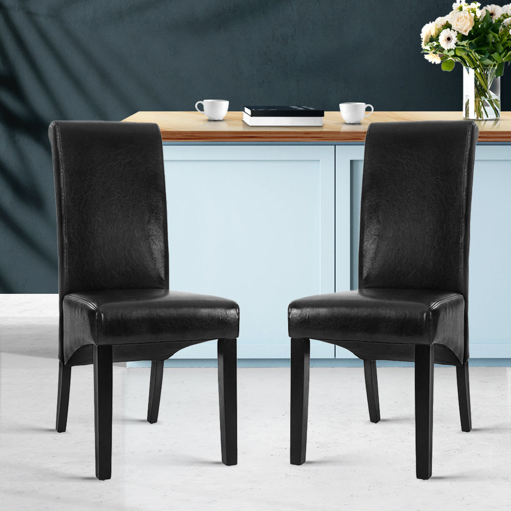 Artiss Dining Chairs Set of 2 Leather Parsons Chair Black-Furniture > Bar Stools & Chairs > Table & Bar Stools-PEROZ Accessories