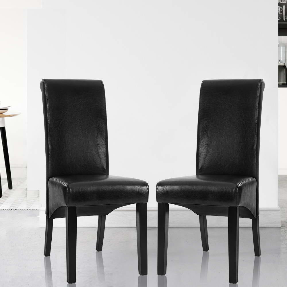 Artiss Dining Chairs Set of 2 Leather Parsons Chair Black-Furniture > Bar Stools & Chairs > Table & Bar Stools-PEROZ Accessories