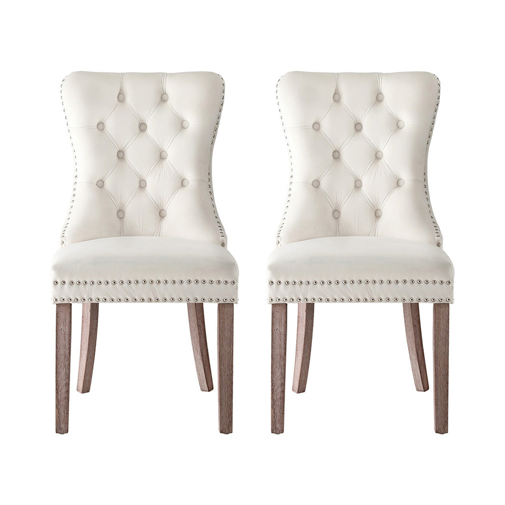 1 Set of 2 Artiss Dining Chairs Beige Velvet-Furniture > Dining > Kitchen & Dining Chairs-PEROZ Accessories