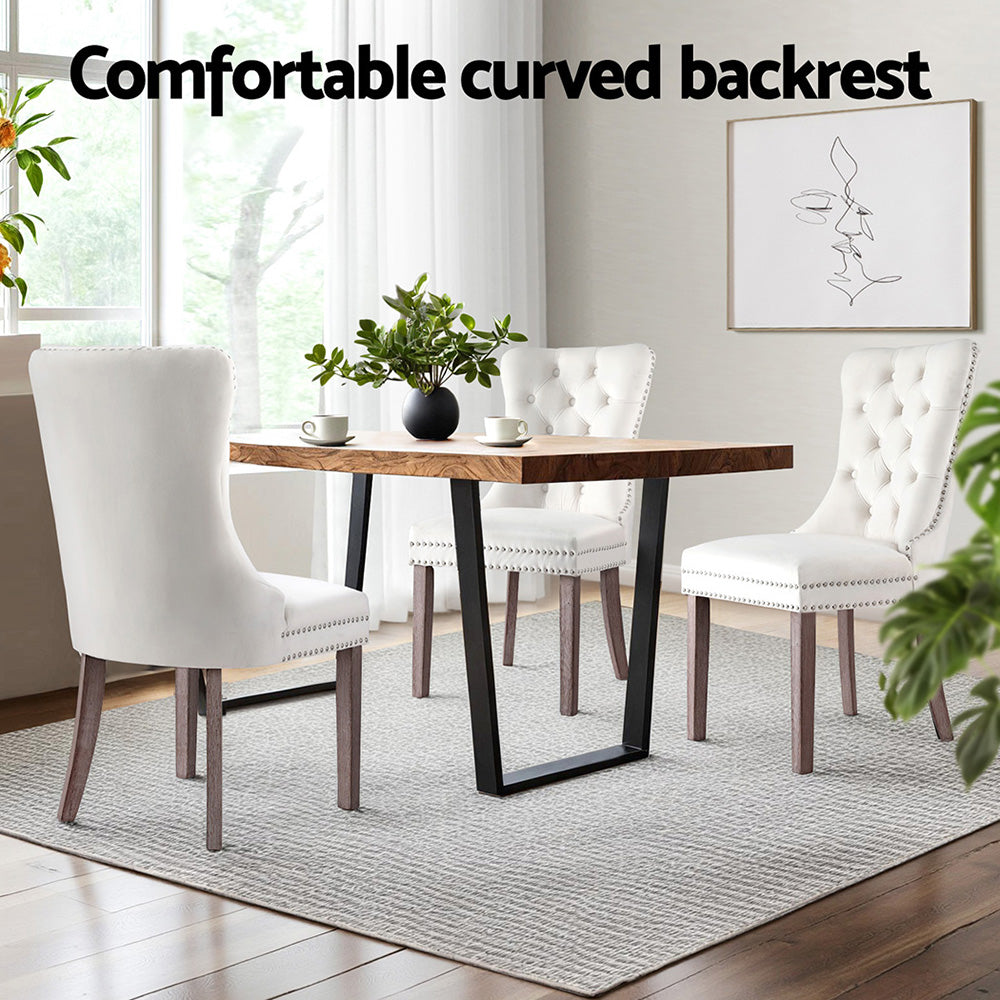1 Set of 4 Artiss Dining Chairs Beige Velvet-Furniture > Dining > Kitchen & Dining Chairs-PEROZ Accessories