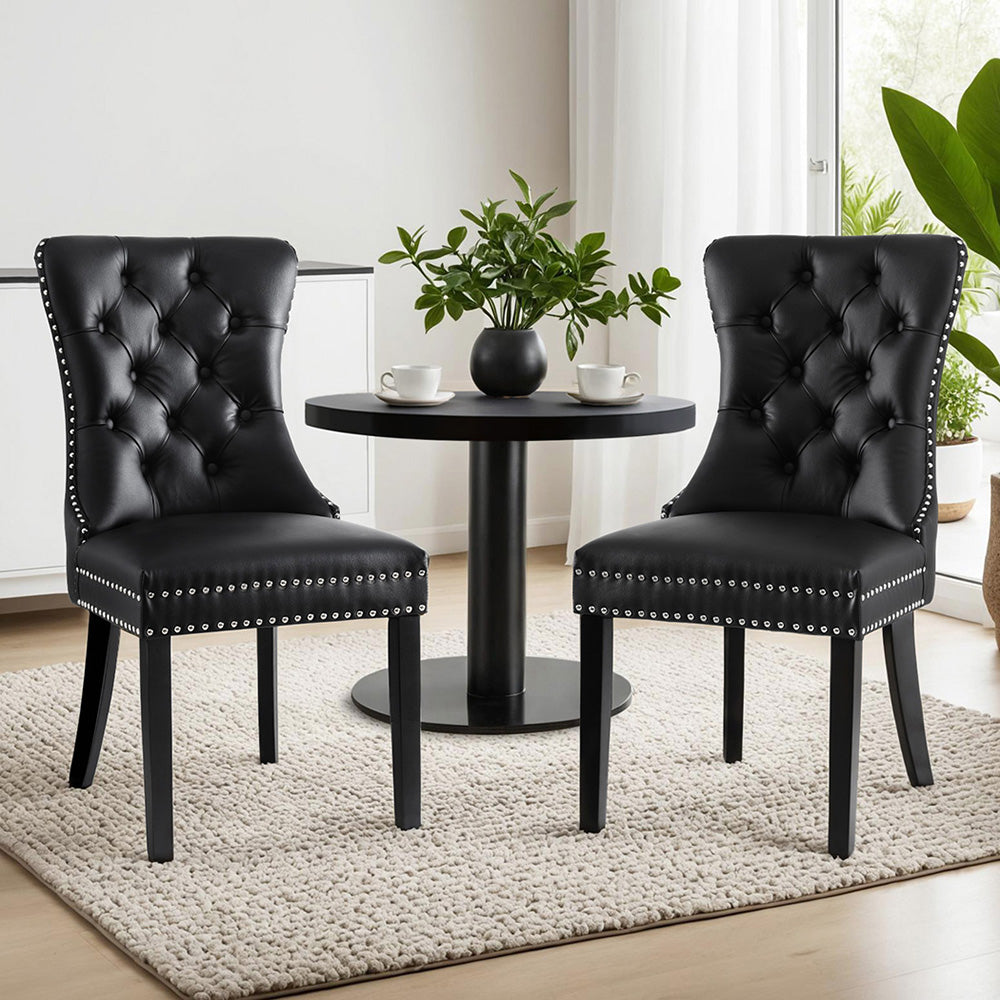 1 Set of 2 Artiss Dining Chairs Black Leather-Furniture > Dining > Kitchen & Dining Chairs-PEROZ Accessories