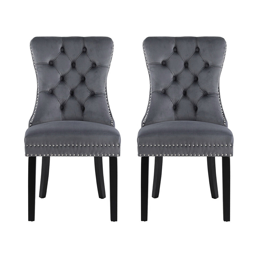 1 Set of 2 Artiss Dining Chairs Grey Velvet-Furniture > Dining > Kitchen & Dining Chairs-PEROZ Accessories