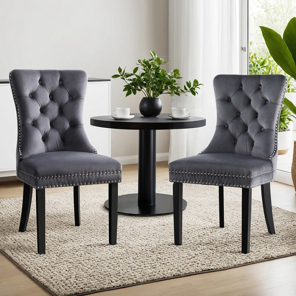 1 Set of 2 Artiss Dining Chairs Grey Velvet-Furniture > Dining > Kitchen & Dining Chairs-PEROZ Accessories