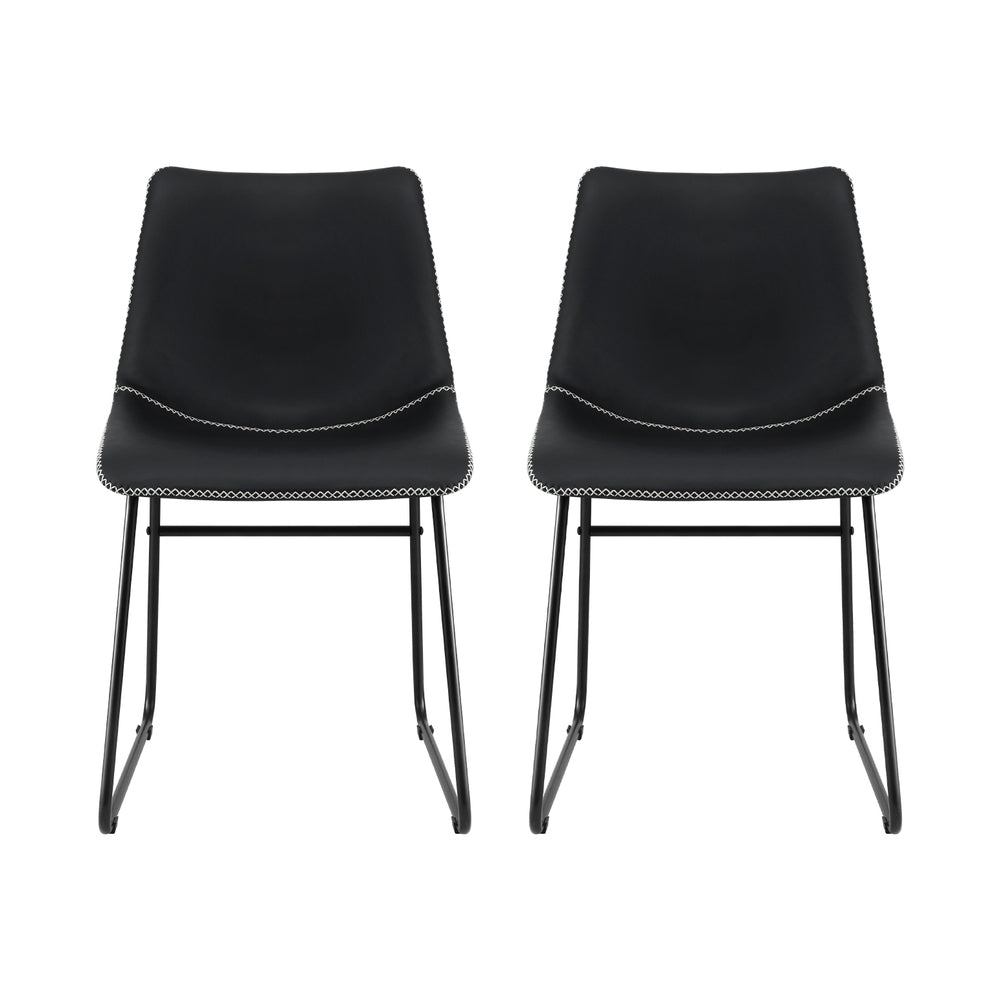 Artiss 2x Dining Chairs Retro PU Leather Kitchen Lounge Cafe Accent Chair Black-Furniture > Dining > Kitchen & Dining Chairs-PEROZ Accessories