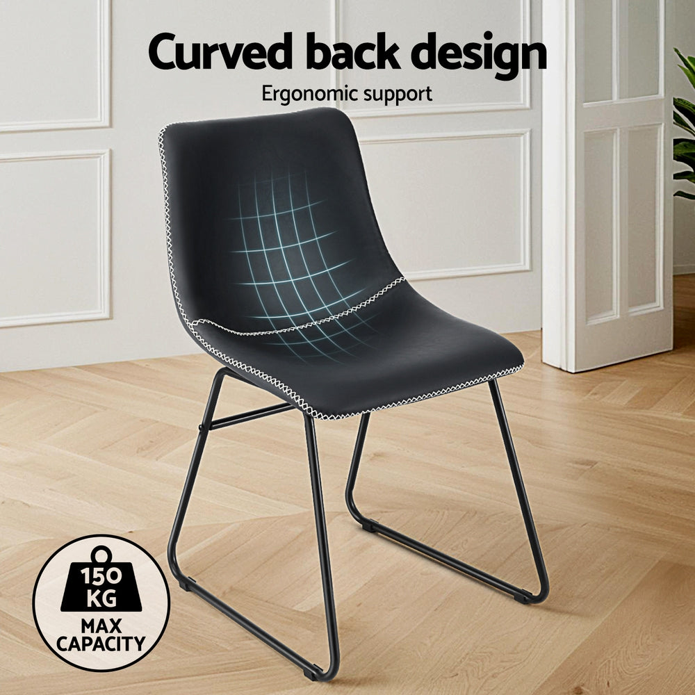 Artiss 2x Dining Chairs Retro PU Leather Kitchen Lounge Cafe Accent Chair Black-Furniture > Dining > Kitchen & Dining Chairs-PEROZ Accessories