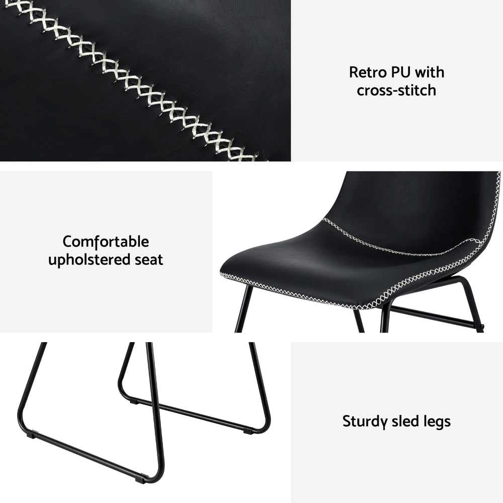 Artiss 2x Dining Chairs Retro PU Leather Kitchen Lounge Cafe Accent Chair Black-Furniture > Dining > Kitchen & Dining Chairs-PEROZ Accessories