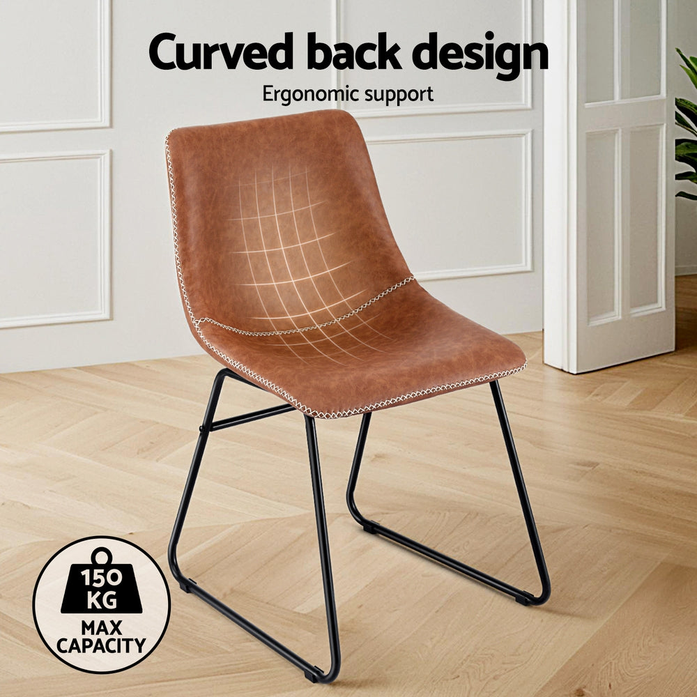 Artiss 2x Dining Chairs Retro PU Leather Kitchen Lounge Cafe Accent Chair Brown-Furniture > Dining > Kitchen & Dining Chairs-PEROZ Accessories