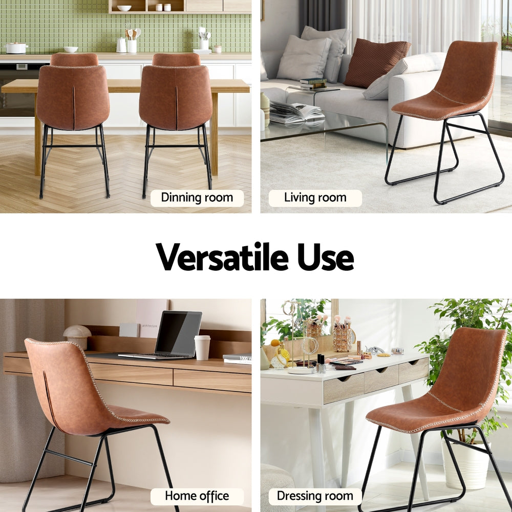 Artiss 2x Dining Chairs Retro PU Leather Kitchen Lounge Cafe Accent Chair Brown-Furniture > Dining > Kitchen & Dining Chairs-PEROZ Accessories