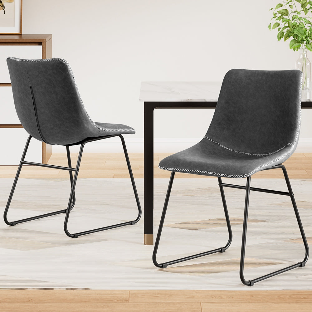 Artiss 2x Dining Chairs Retro PU Leather Kitchen Lounge Cafe Accent Chair Grey-Furniture > Dining > Kitchen & Dining Chairs-PEROZ Accessories