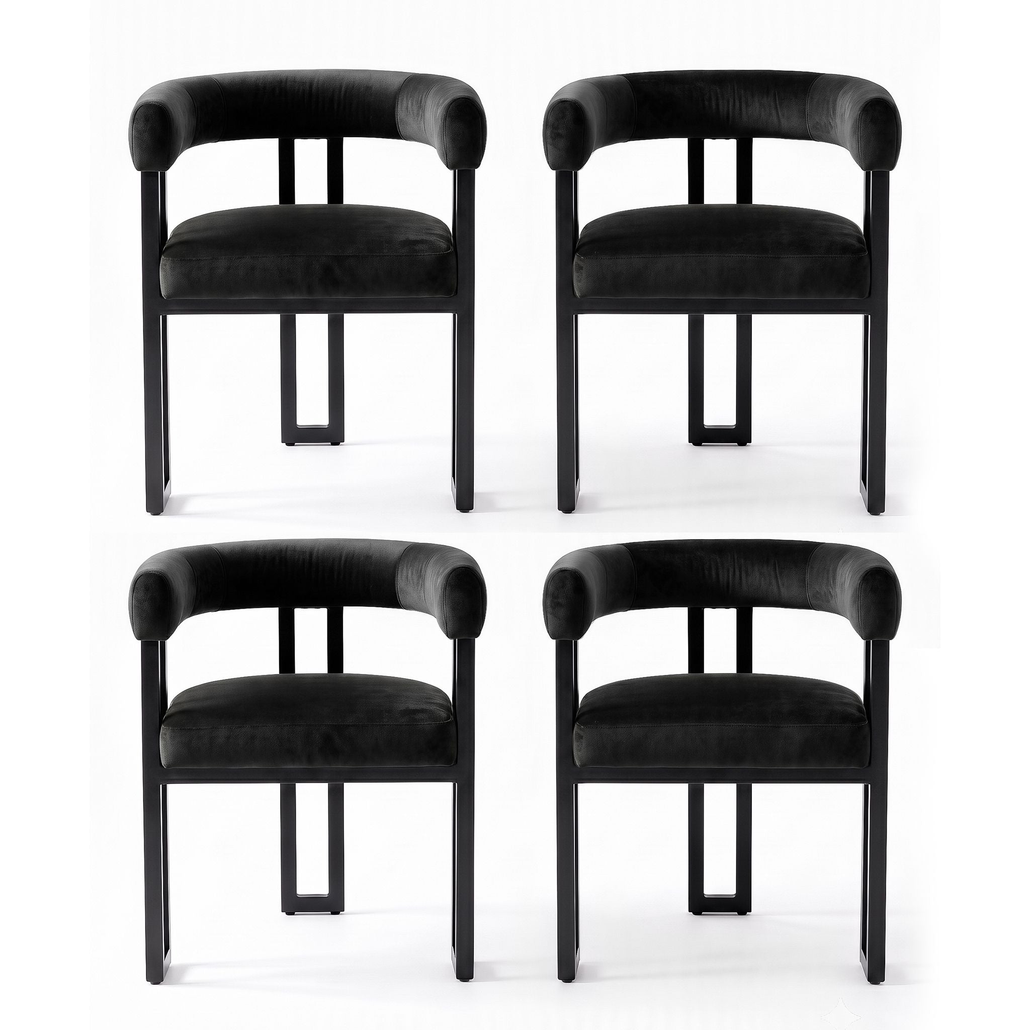 Artiss Dining Chairs Set of 4 Velvet Upholstered Barrel Chairs with Curved Armrests & Back Black