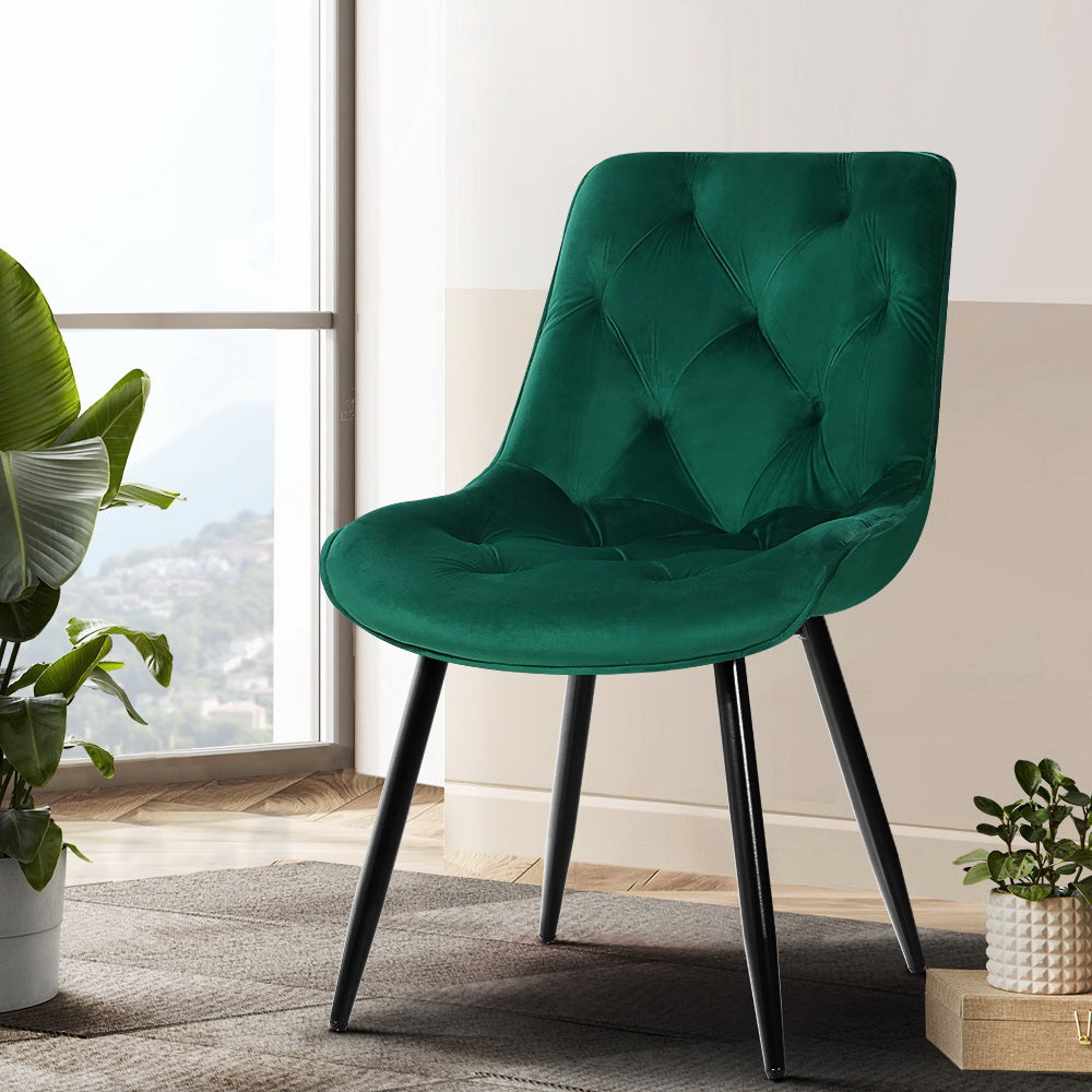 Artiss Dining Chairs Set of 2 Velvet Diamond Tufted Green-Dining Chairs-PEROZ Accessories