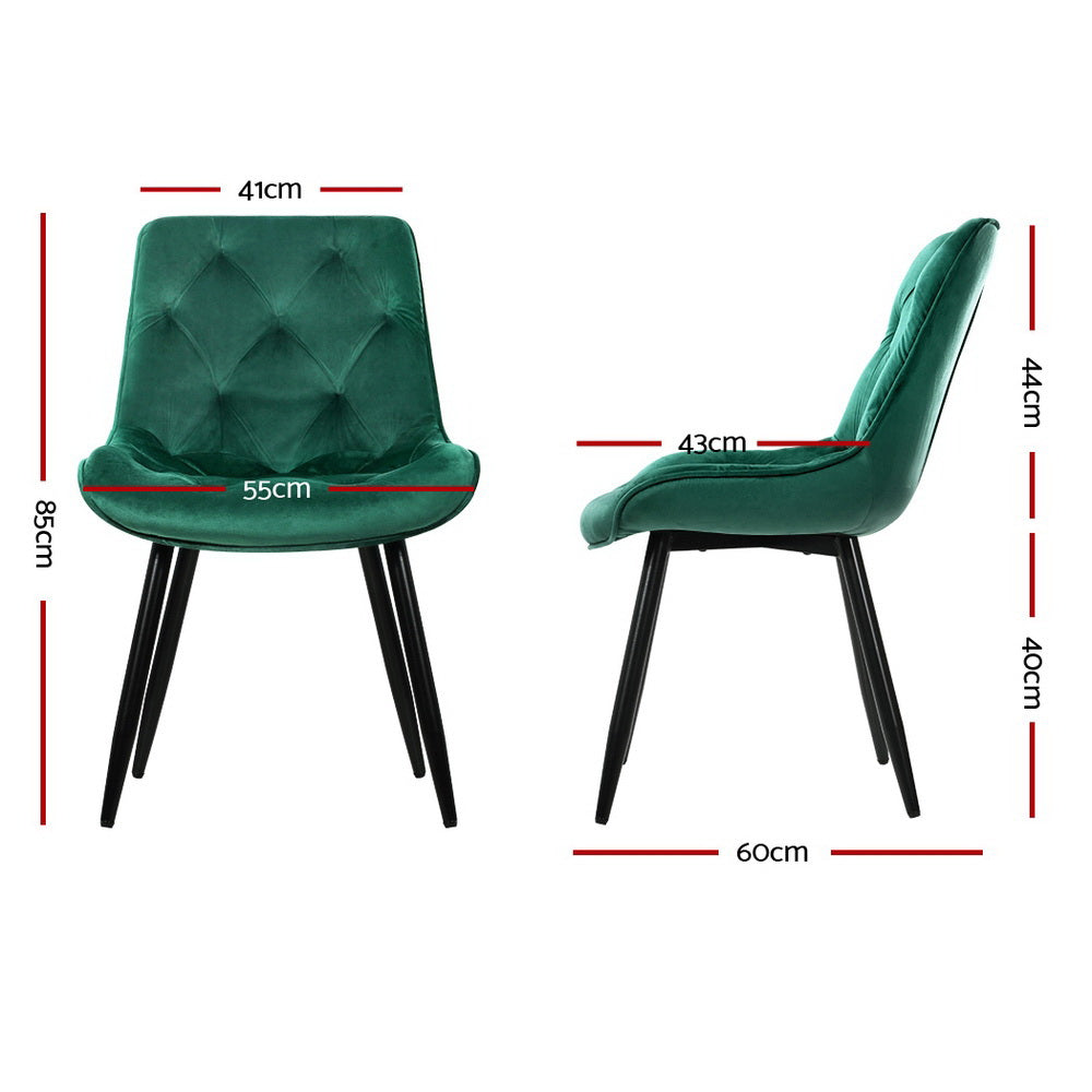 Artiss Dining Chairs Set of 2 Velvet Diamond Tufted Green-Dining Chairs-PEROZ Accessories