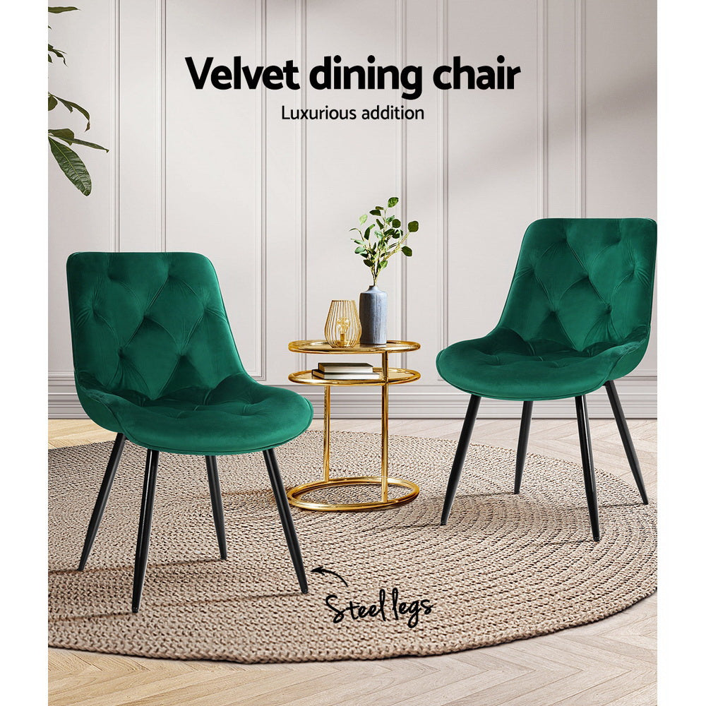 Artiss Dining Chairs Set of 2 Velvet Diamond Tufted Green-Dining Chairs-PEROZ Accessories