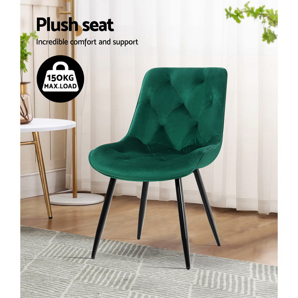 Artiss Dining Chairs Set of 2 Velvet Diamond Tufted Green-Dining Chairs-PEROZ Accessories