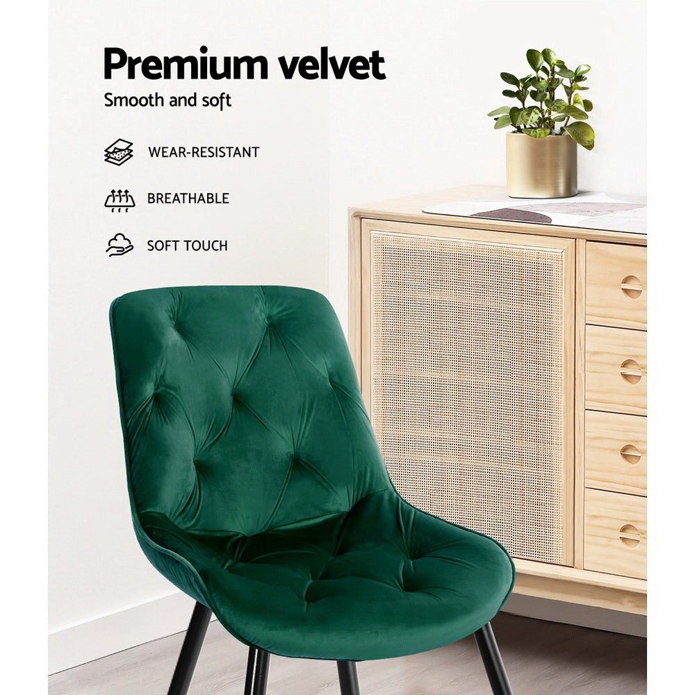 Artiss Dining Chairs Set of 2 Velvet Diamond Tufted Green-Dining Chairs-PEROZ Accessories
