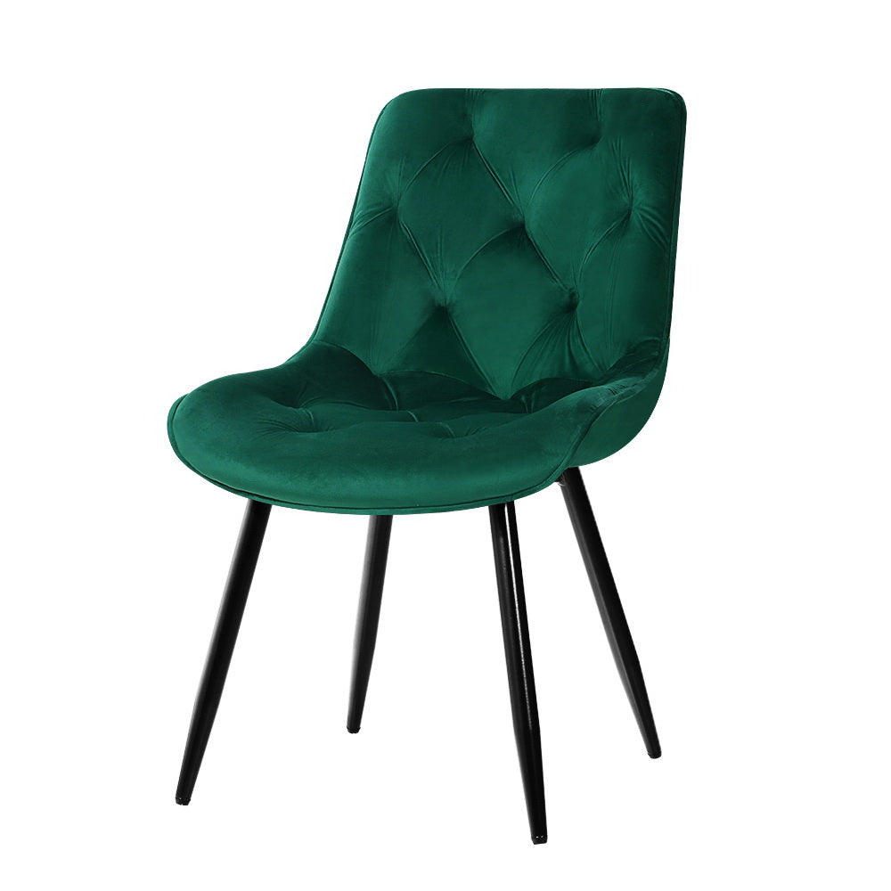 Artiss Dining Chairs Set of 2 Velvet Diamond Tufted Green-Dining Chairs-PEROZ Accessories