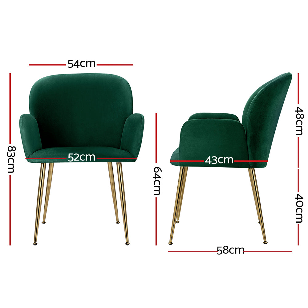 Artiss Dining Chairs Set of 2 Velvet Armchair Green-Dining Chairs-PEROZ Accessories