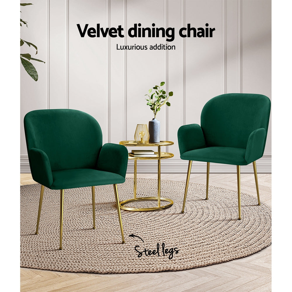 Artiss Dining Chairs Set of 2 Velvet Armchair Green-Dining Chairs-PEROZ Accessories