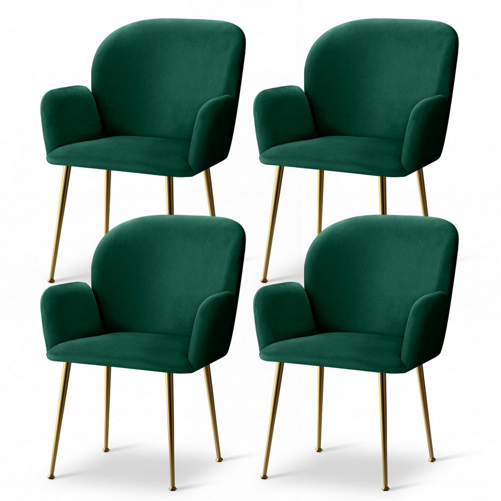 Artiss Dining Chairs Set of 4 Velvet Armchair Green-Furniture > Dining > Kitchen & Dining Chairs-PEROZ Accessories