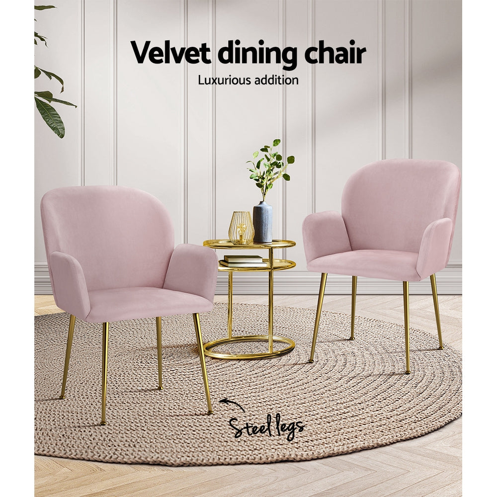 Artiss Dining Chairs Set of 2 Velvet Armchair Pink-Dining Chairs-PEROZ Accessories