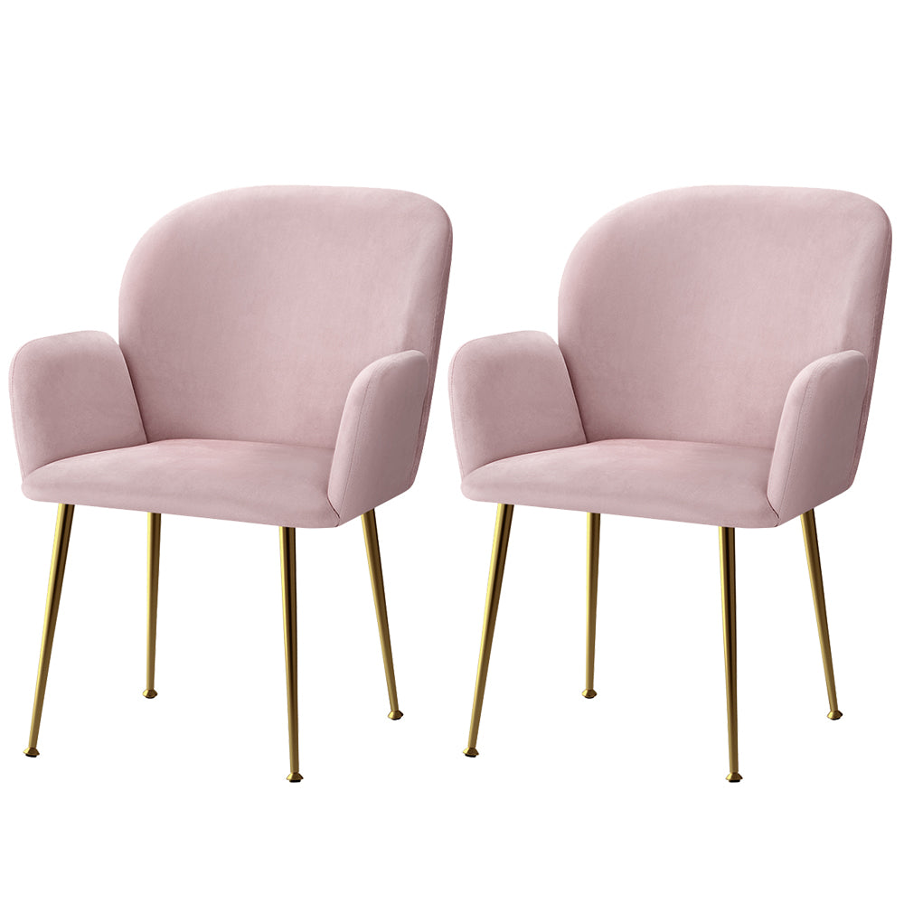 Artiss Dining Chairs Set of 2 Velvet Armchair Pink-Dining Chairs-PEROZ Accessories