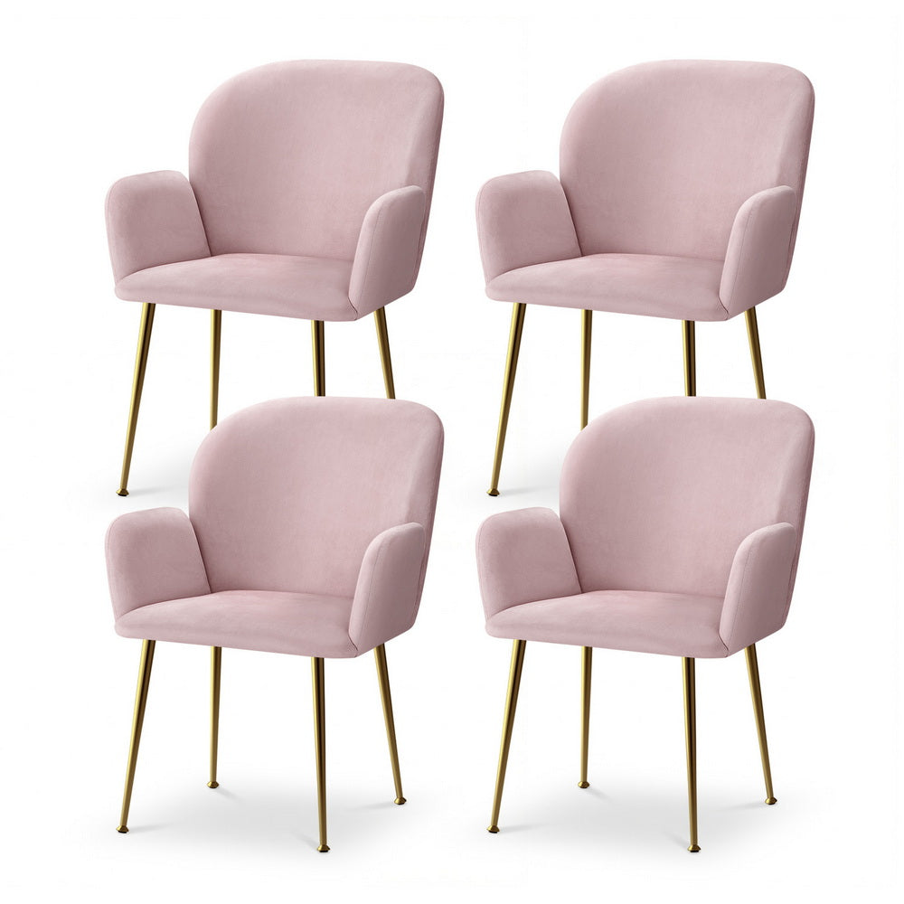 Artiss Dining Chairs Set of 4 Velvet Armchair Pink-Furniture > Dining > Kitchen & Dining Chairs-PEROZ Accessories