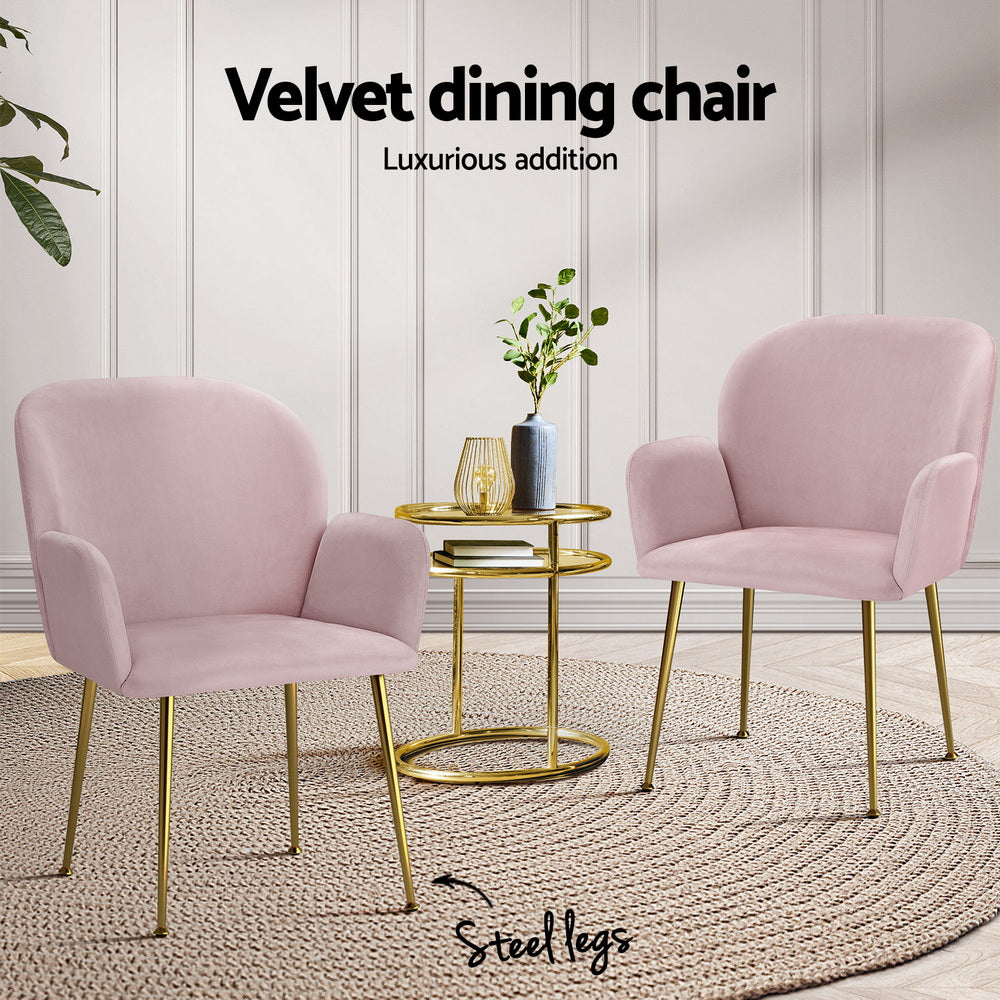 Artiss Dining Chairs Set of 4 Velvet Armchair Pink-Furniture > Dining > Kitchen & Dining Chairs-PEROZ Accessories