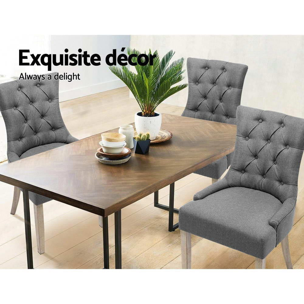 Artiss Dining Chairs Set of 2 Linen French Provincial Grey-Dining Chairs-PEROZ Accessories