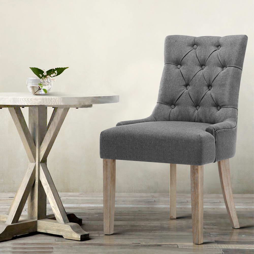 Artiss Dining Chairs Set of 2 Linen French Provincial Grey-Dining Chairs-PEROZ Accessories