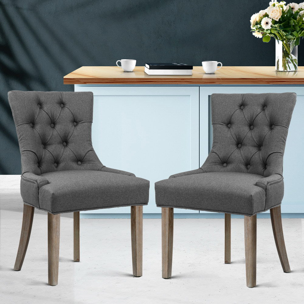 Artiss Dining Chairs Set of 2 Linen French Provincial Grey-Dining Chairs-PEROZ Accessories