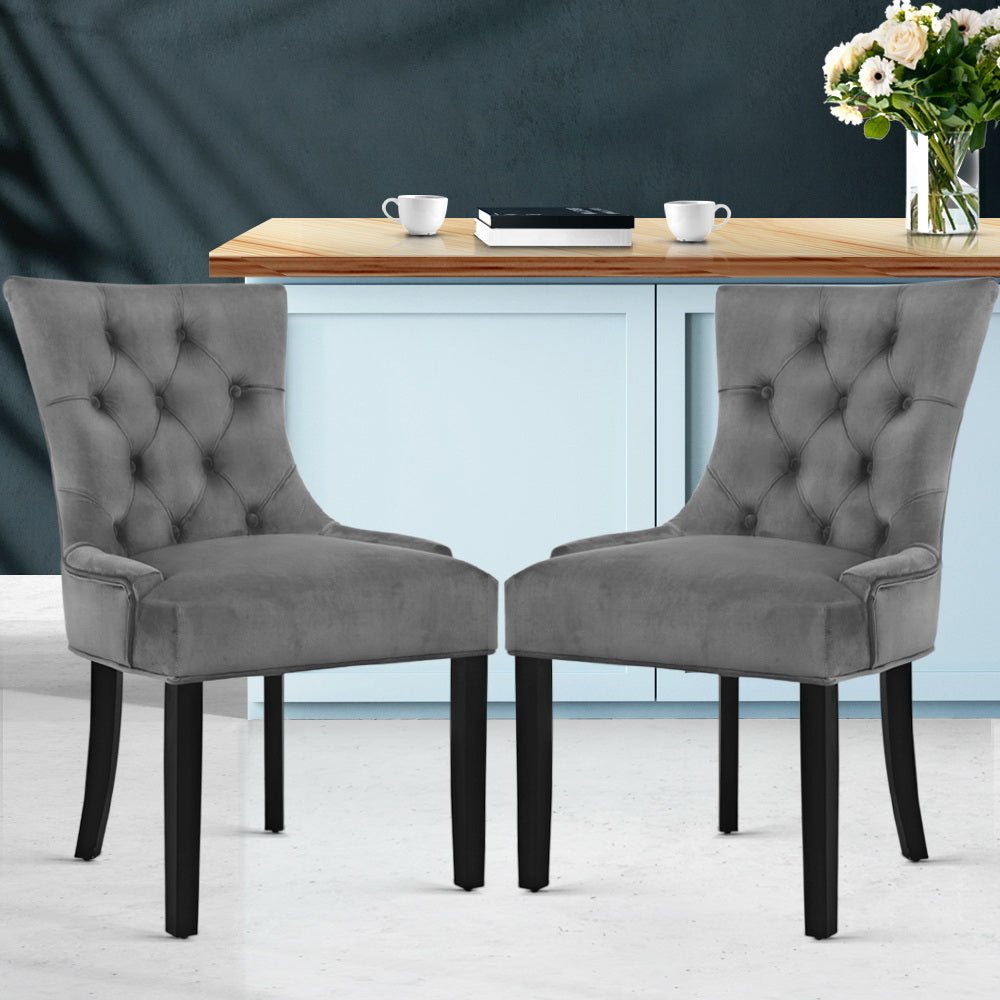 Artiss Dining Chairs Set of 2 Velvet French Provincial Grey-Dining Chairs-PEROZ Accessories